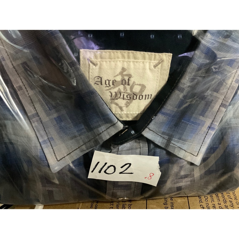 Age of Wisdom Shirt Mens XL Cotton Geometric Plaid Snap Button Blue Artsy Modern - Picture 9 of 9